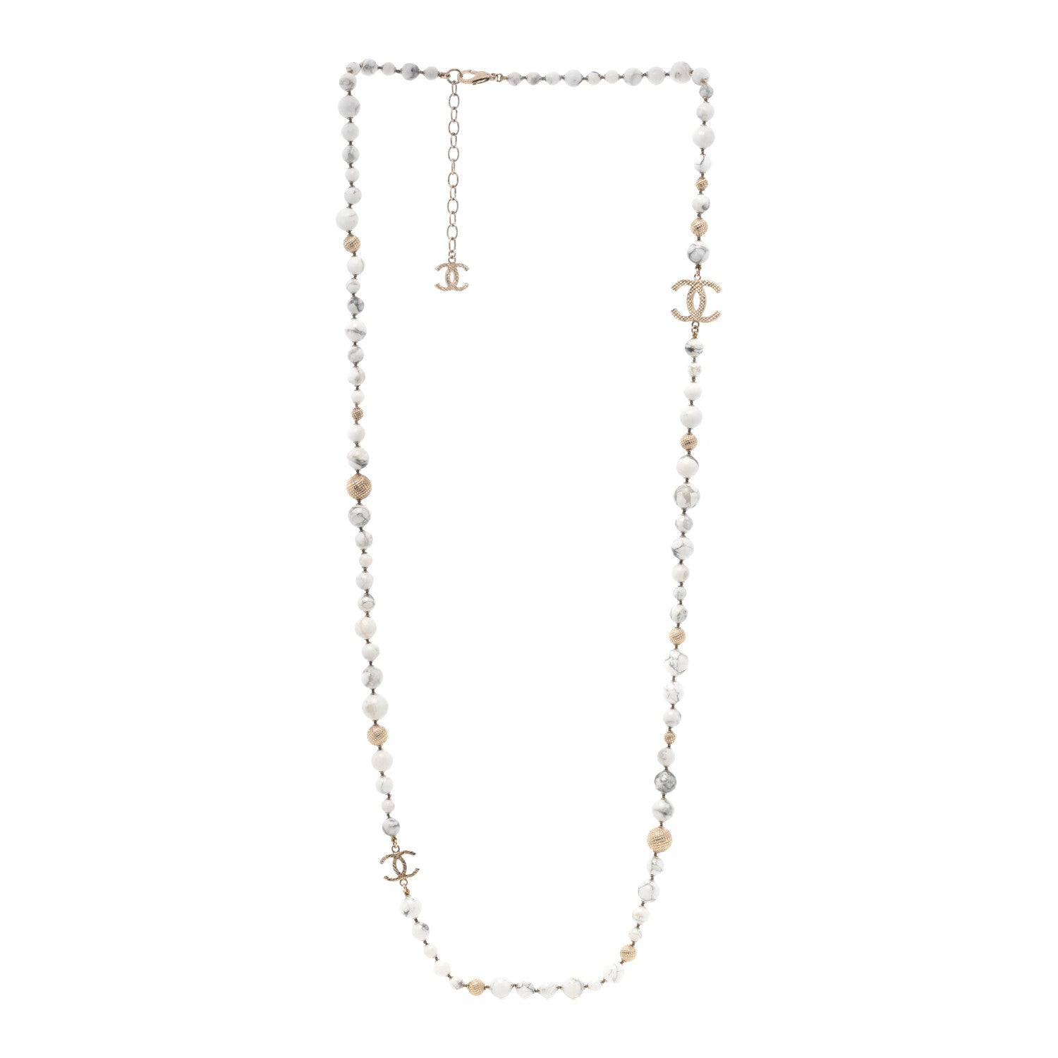 Chanel Marble Beaded CC Long Necklace Gold White 2 of 3