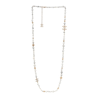 Chanel Marble Beaded CC Long Necklace Gold White 2 of 3