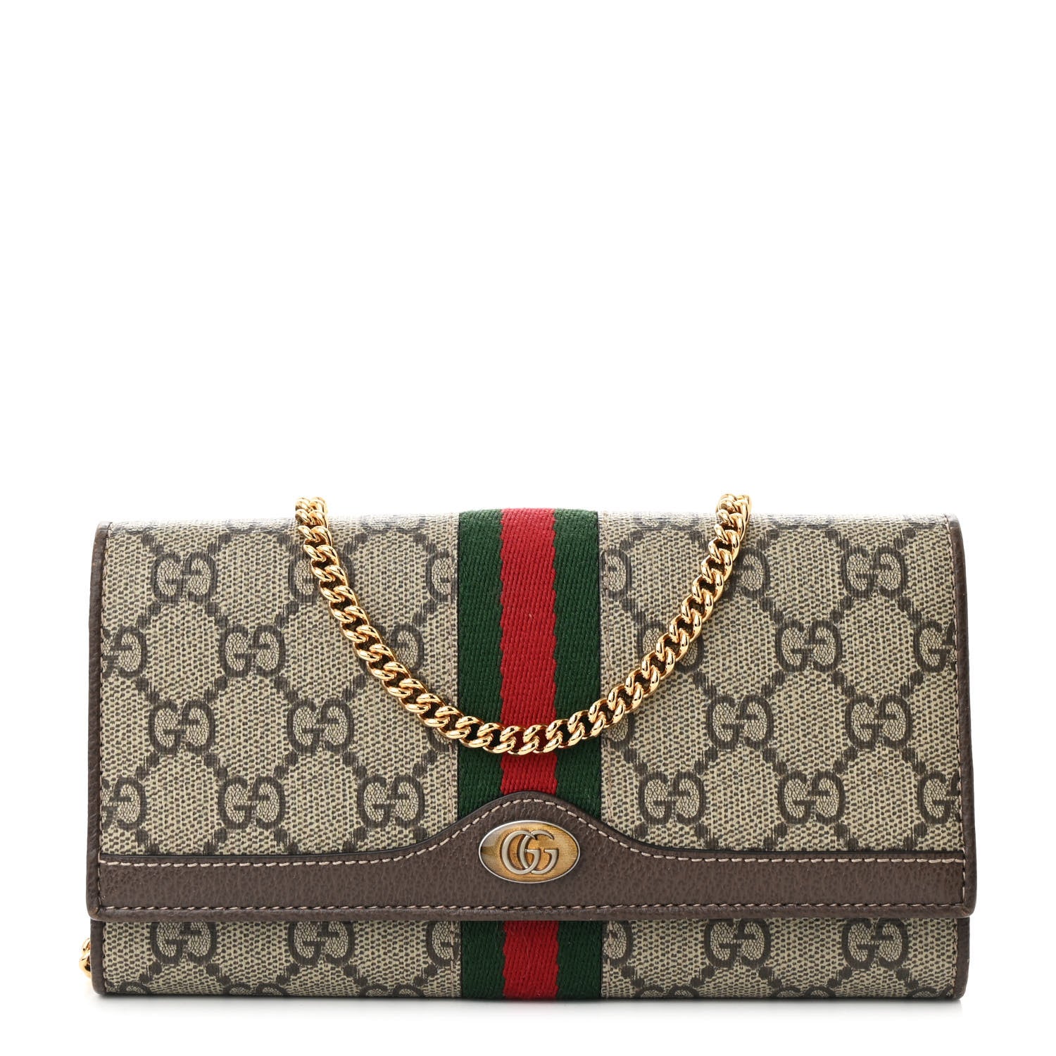 Gucci GG Supreme Monogram Web Ophidia Wallet On Chain Brown 1 of 12
