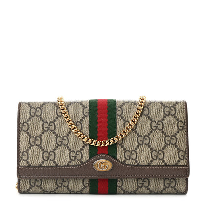 Gucci GG Supreme Monogram Web Ophidia Wallet On Chain Brown 1 of 12