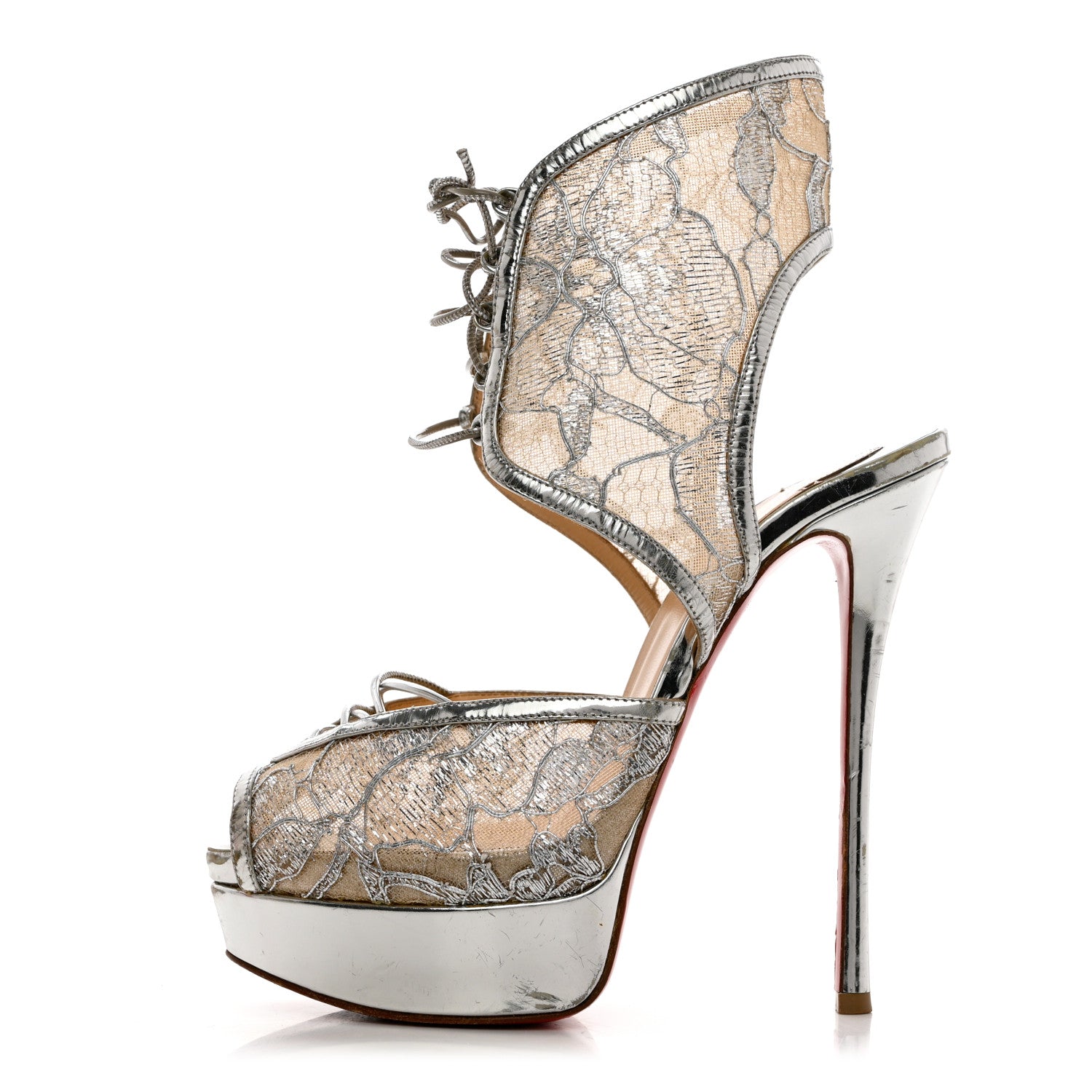 Christian Louboutin Metallic Dentelle Lurex Jose Altafine 150 Bootie 36.5 Silver 1 of 11