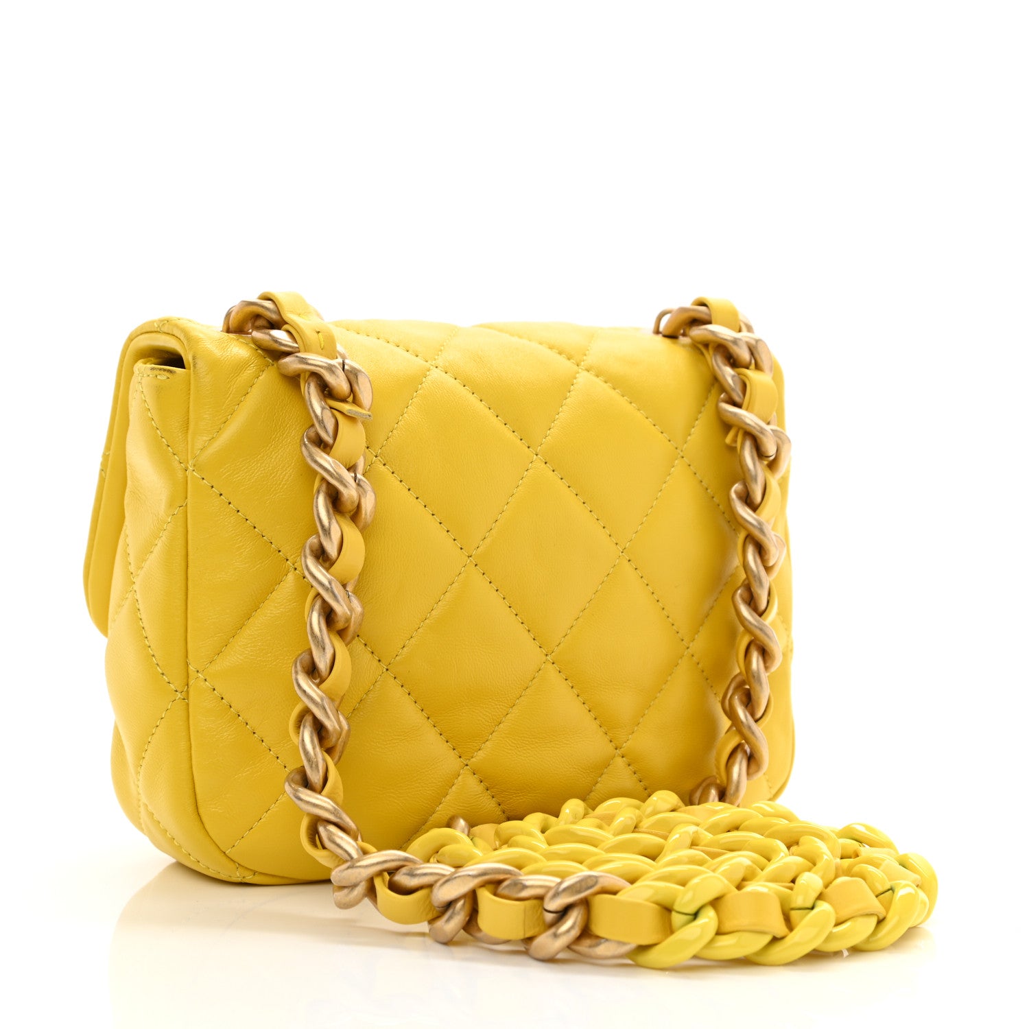 Chanel Lambskin Quilted Mini Lacquered Chain Flap Yellow 3 of 11