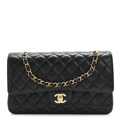 Caviar Quilted Medium Double Flap Black