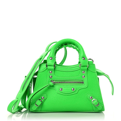 Balenciaga Grained Calfskin Neo Classic Silver Hardware Nano City Crossbody Fluo Green 1 of 8