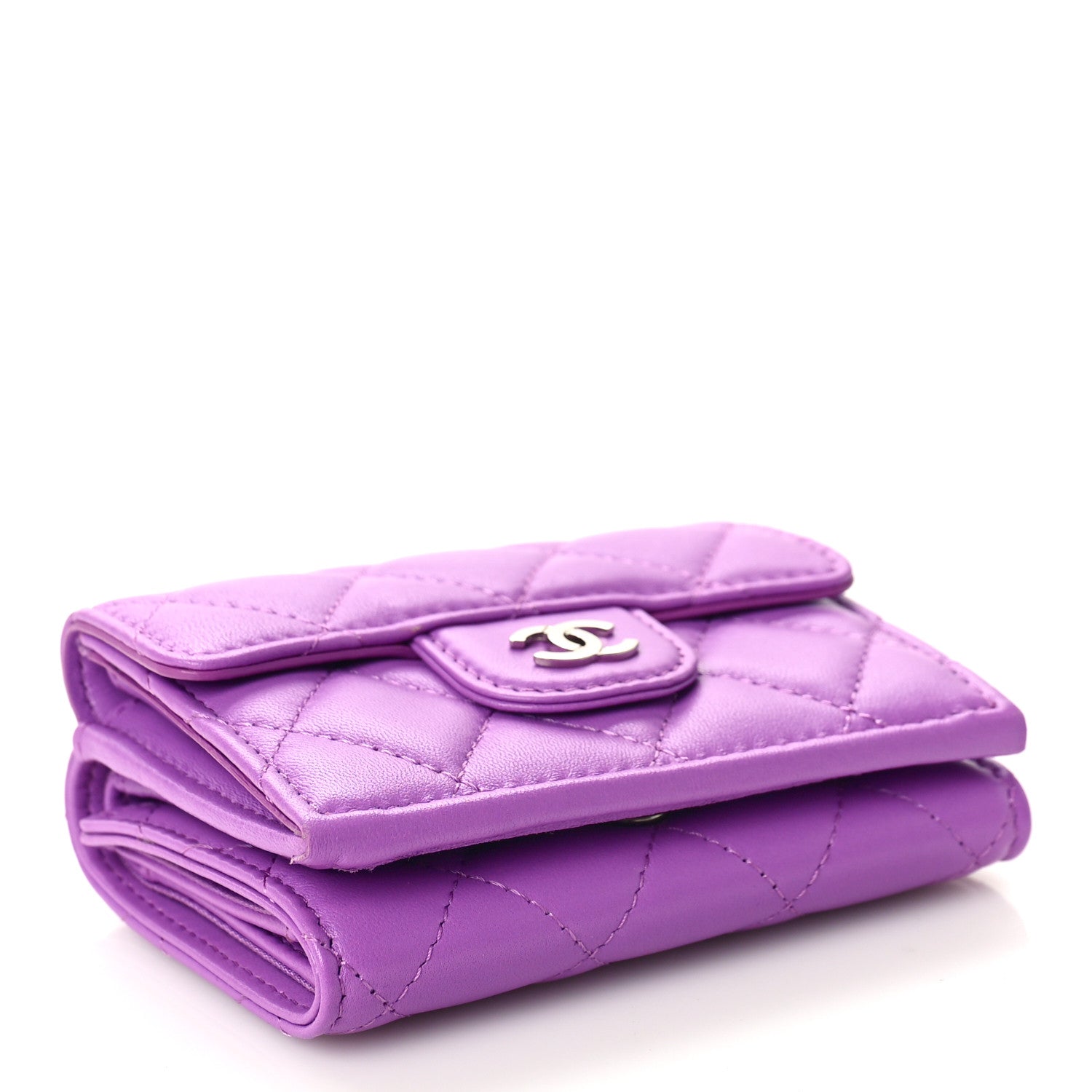 Chanel Lambskin Quilted Double Flap Wallet Purple 4 of 9