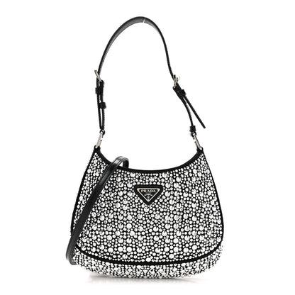 Prada Satin Crystal Cleo Adjustable Strap Shoulder Bag Metal 1 of 9