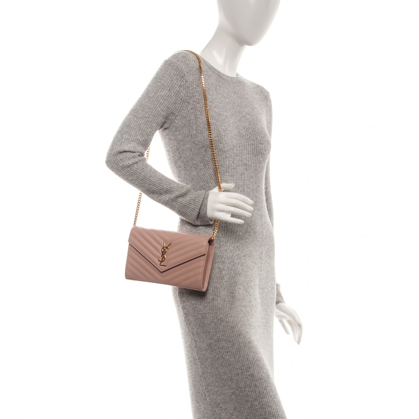 Grain De Poudre Matelasse Chevron Monogram Chain Wallet Pale Pink
