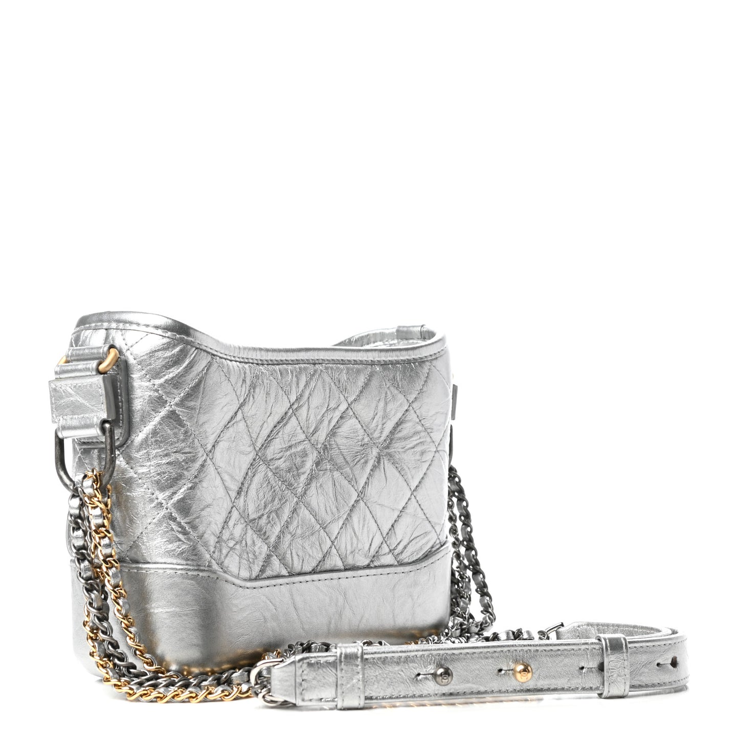 Metallic Aged Calfskin Quilted Small Gabrielle Hobo Silver