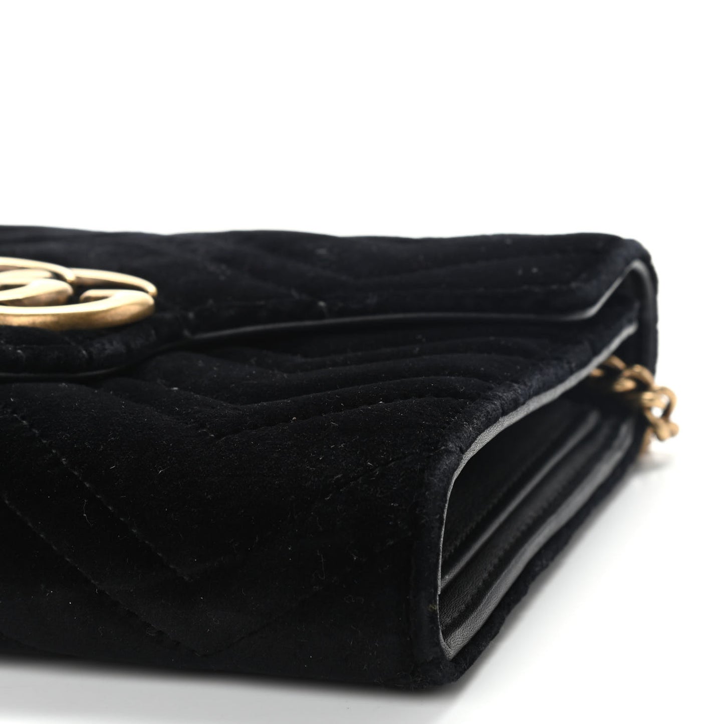 Velvet Matelasse GG Marmont Chain Wallet Black