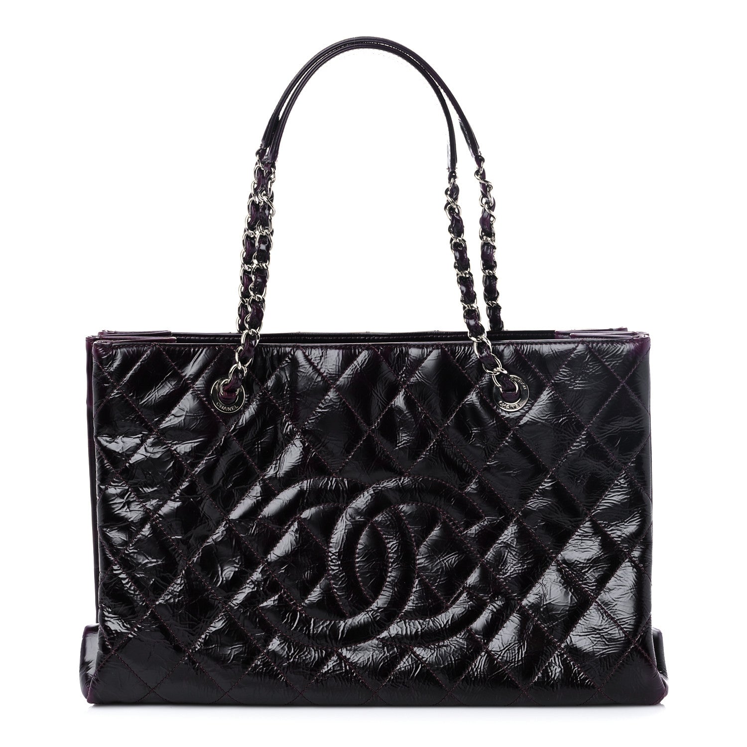 Chanel Distressed Patent Quilted Shopping Tote Purple 1 of 17