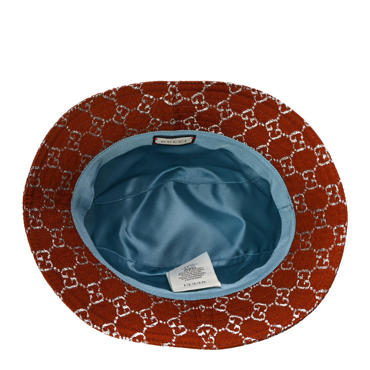 Gucci Canvas Lame GG Monogram Bucket Hat L Burnt Orange Silver 6 of 8