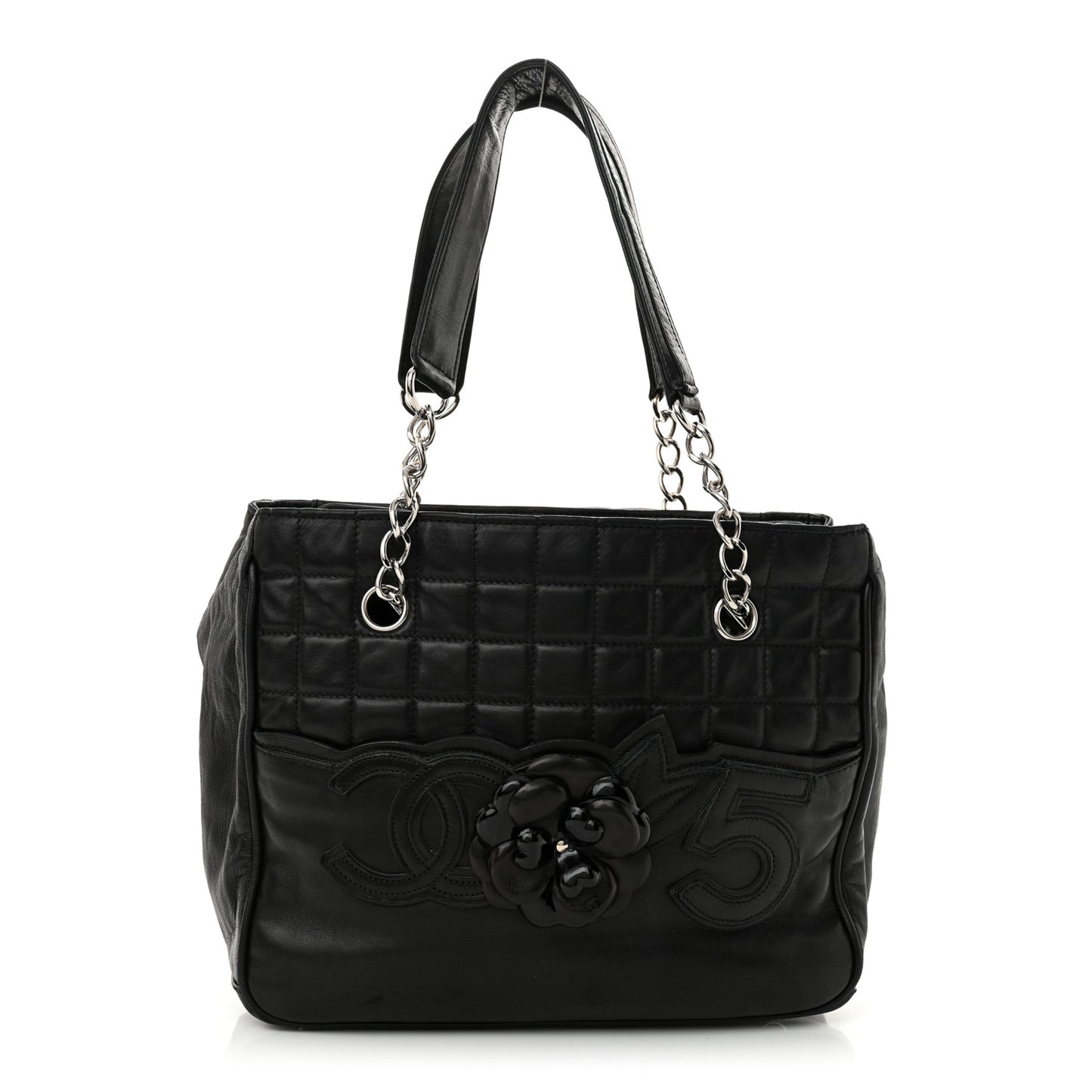 Lambskin Camellia No. 5 Shoulder Bag Black