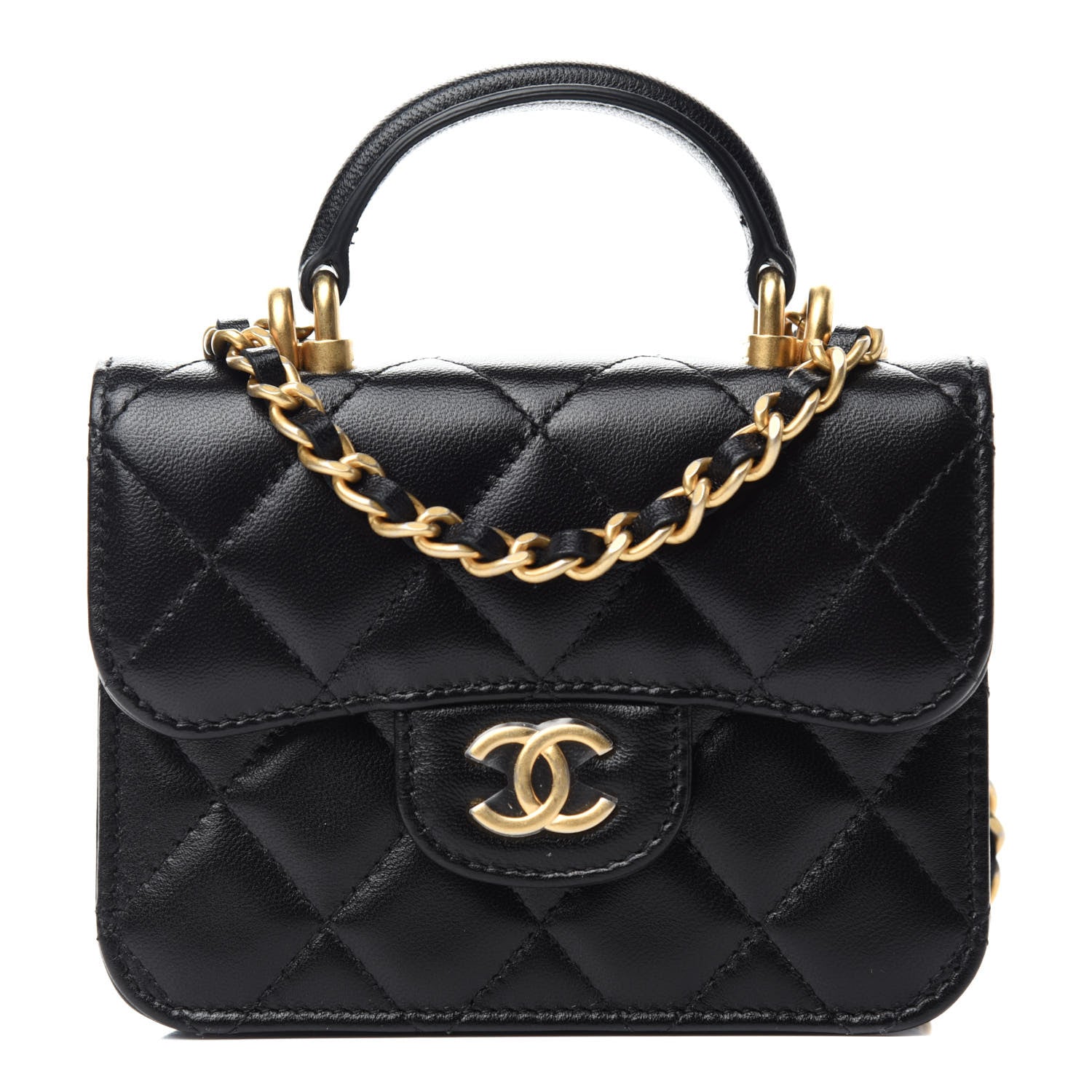 Chanel Lambskin Quilted Top Handle Flap Coin Purse With Chain Black 1 of 12