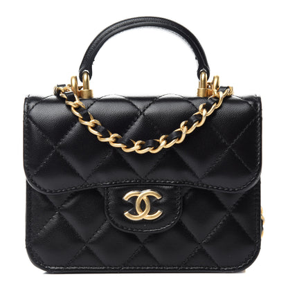 Chanel Lambskin Quilted Top Handle Flap Coin Purse With Chain Black 1 of 12