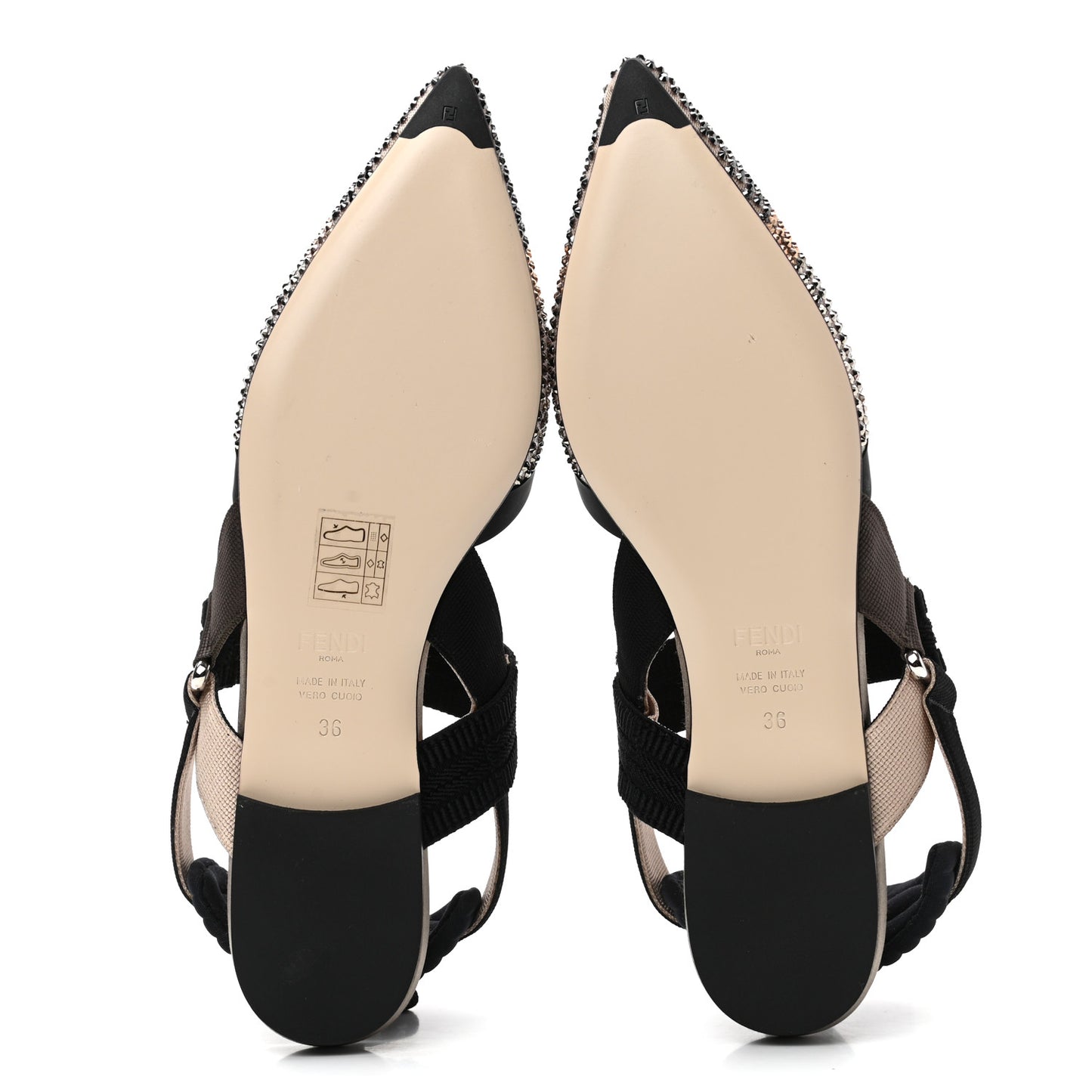 Satin Technical Mesh Crystal Embellished Colibri Slingback Ballerina Flats 36 Beige Black