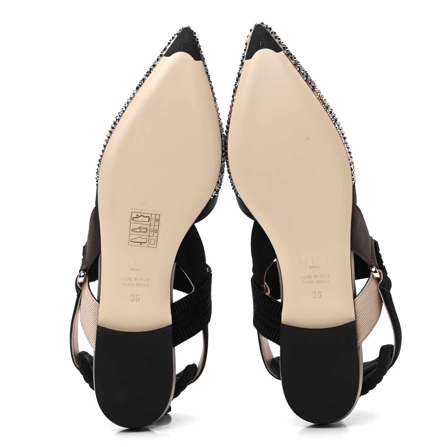Fendi Satin Technical Mesh Crystal Embellished Colibri Slingback Ballerina Flats 36 Beige Black 5 of 8