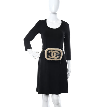 Chanel Shiny Crumpled Sheepskin Shearling Waist Bag Black Beige 2 of 10