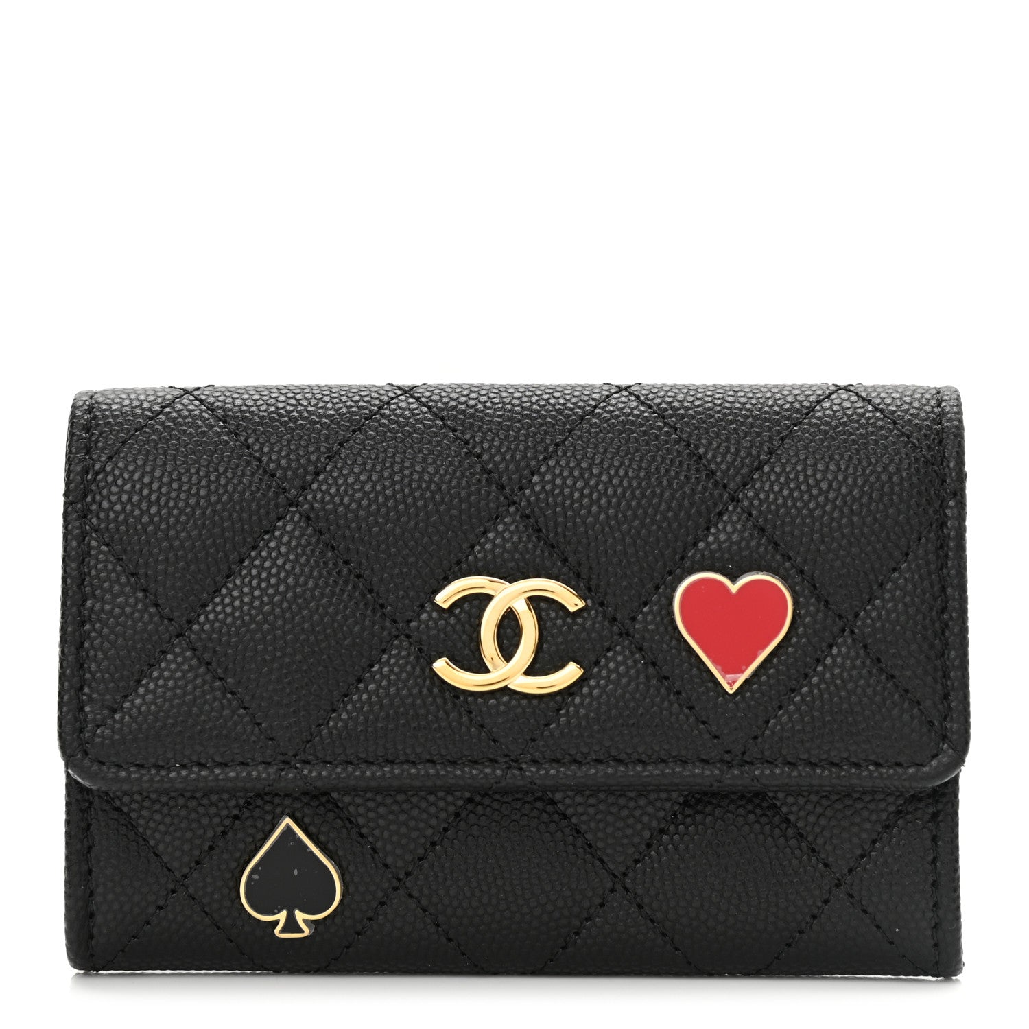 Chanel Caviar Quilted Enamel Coco Casino Flap Card Holder Wallet Black 1 of 9