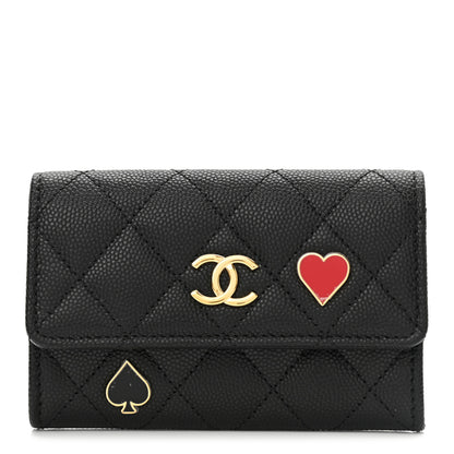 Chanel Caviar Quilted Enamel Coco Casino Flap Card Holder Wallet Black 1 of 9