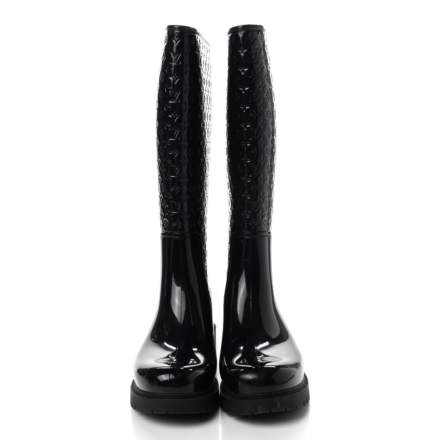 Rubber Embossed Monogram Splash Rain Boots 38 Black