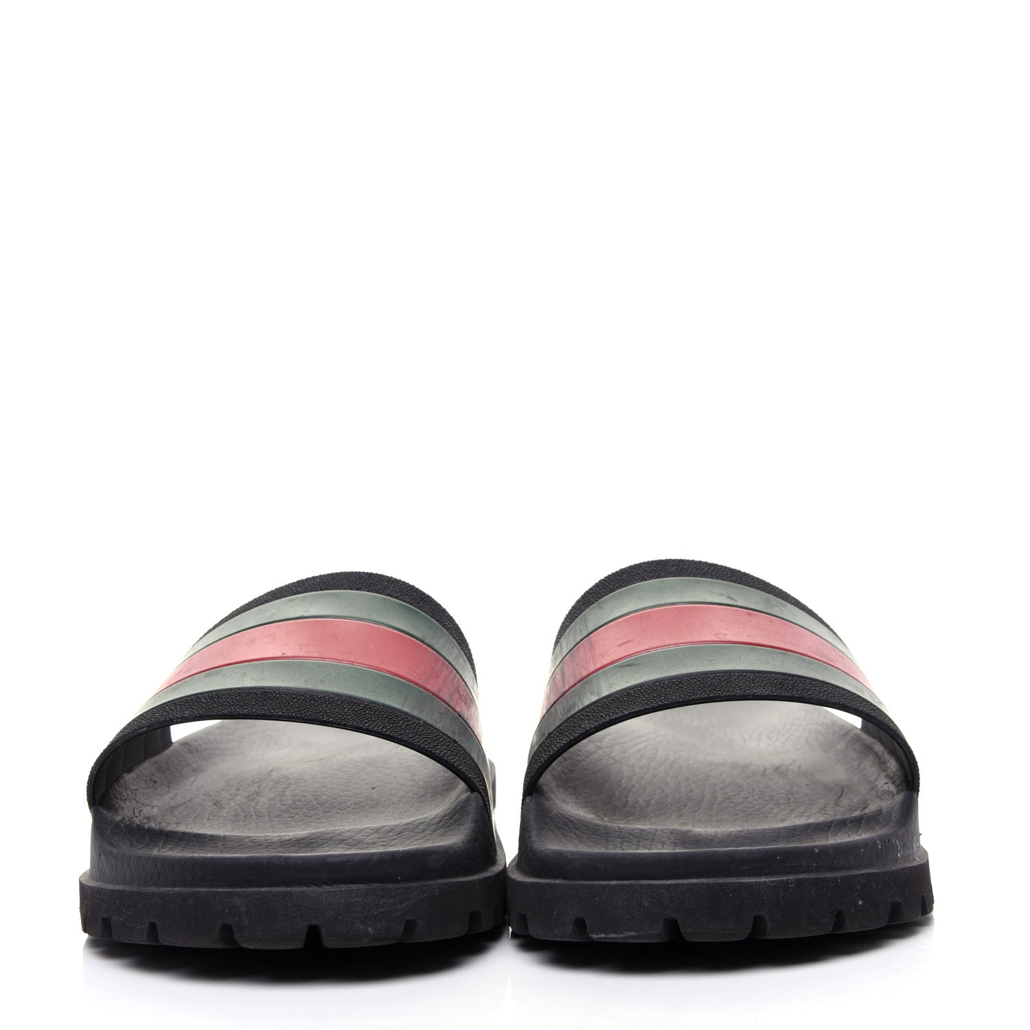 Gucci Rubber Web Mens Lug Sole Slide Sandals 9 Black Green Red 2 of 12