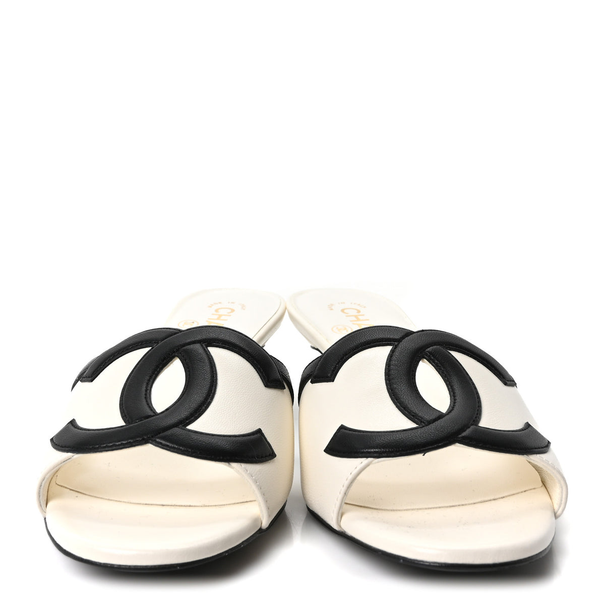 Lambskin CC Cutout Mules 38 White Black