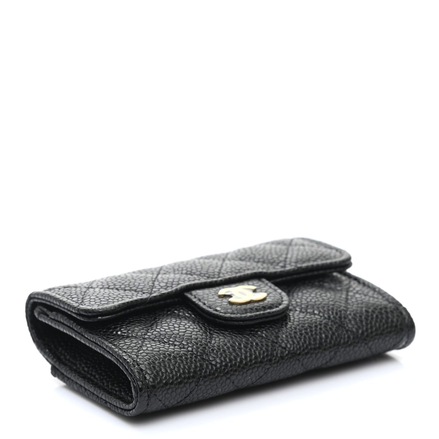 Caviar Quilted Flap Card Holder Wallet Black