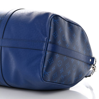 Louis Vuitton Taiga Monogram Eclipse Keepall Bandouliere 50 Pacific Blue 8 of 12