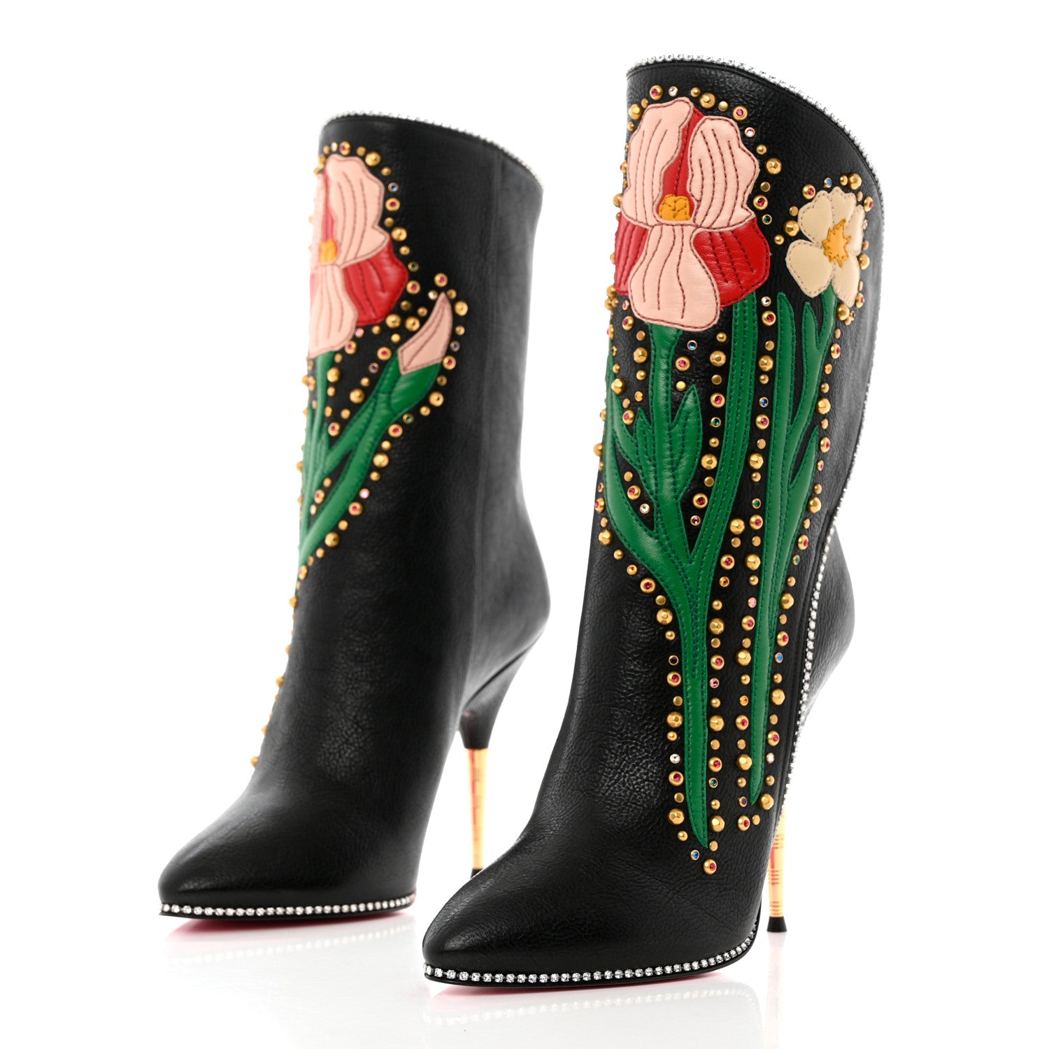 Gucci Calfskin Floral Crystal Embroidered Fosca Boots 36 Black 3 of 10