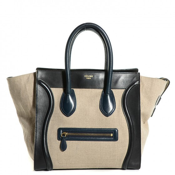 Celine Smooth Calfskin Linen Mini Tri-Color Luggage Black Khaki Navy 1 of 14