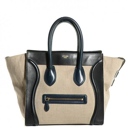 Celine Smooth Calfskin Linen Mini Tri-Color Luggage Black Khaki Navy 1 of 14