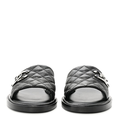 Chanel Shiny Goatskin Quilted CC Mules Sandals 38.5 Black 2 of 9