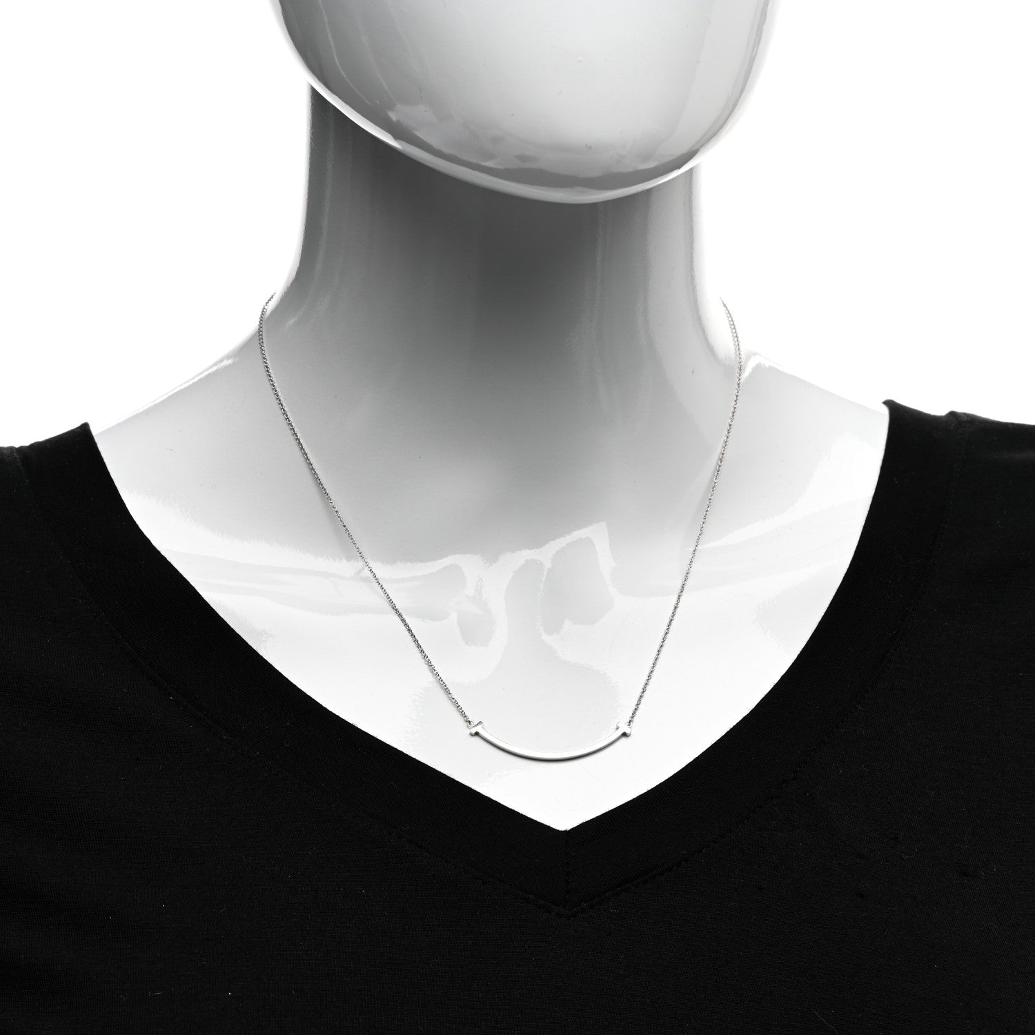 Tiffany 18K White Gold Small T Smile Pendant Necklace 2 of 4