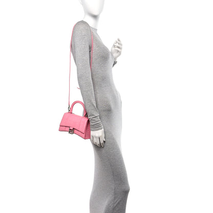 Balenciaga Shiny Calfskin Crocodile Embossed Hourglass Top Handle Bag XS Sweet Pink 2 of 11