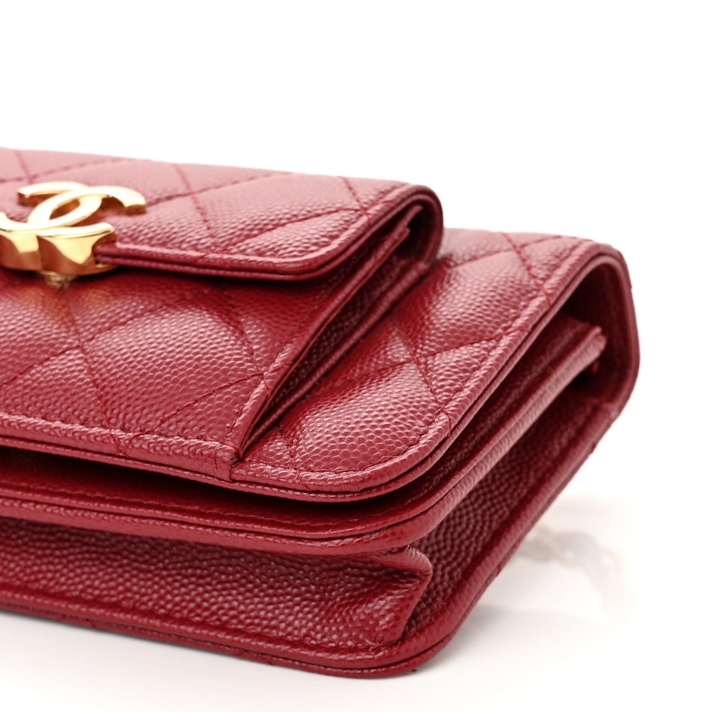 Caviar Quilted Pocket Twins Clutch With Chain Burgundy
