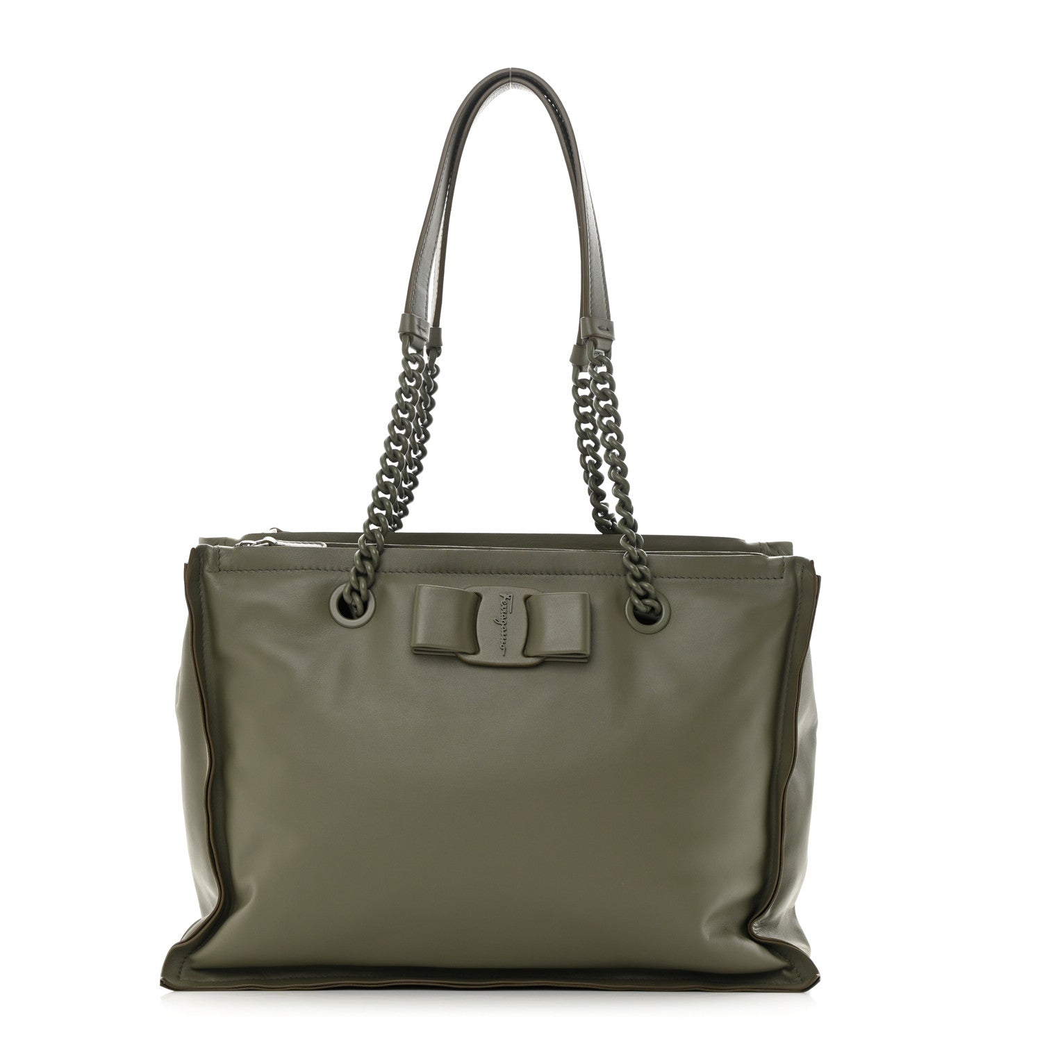 Salvatore Ferragamo Calfskin Viva Bow Tote Green 1 of 12