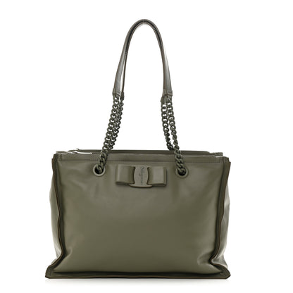 Salvatore Ferragamo Calfskin Viva Bow Tote Green 1 of 12