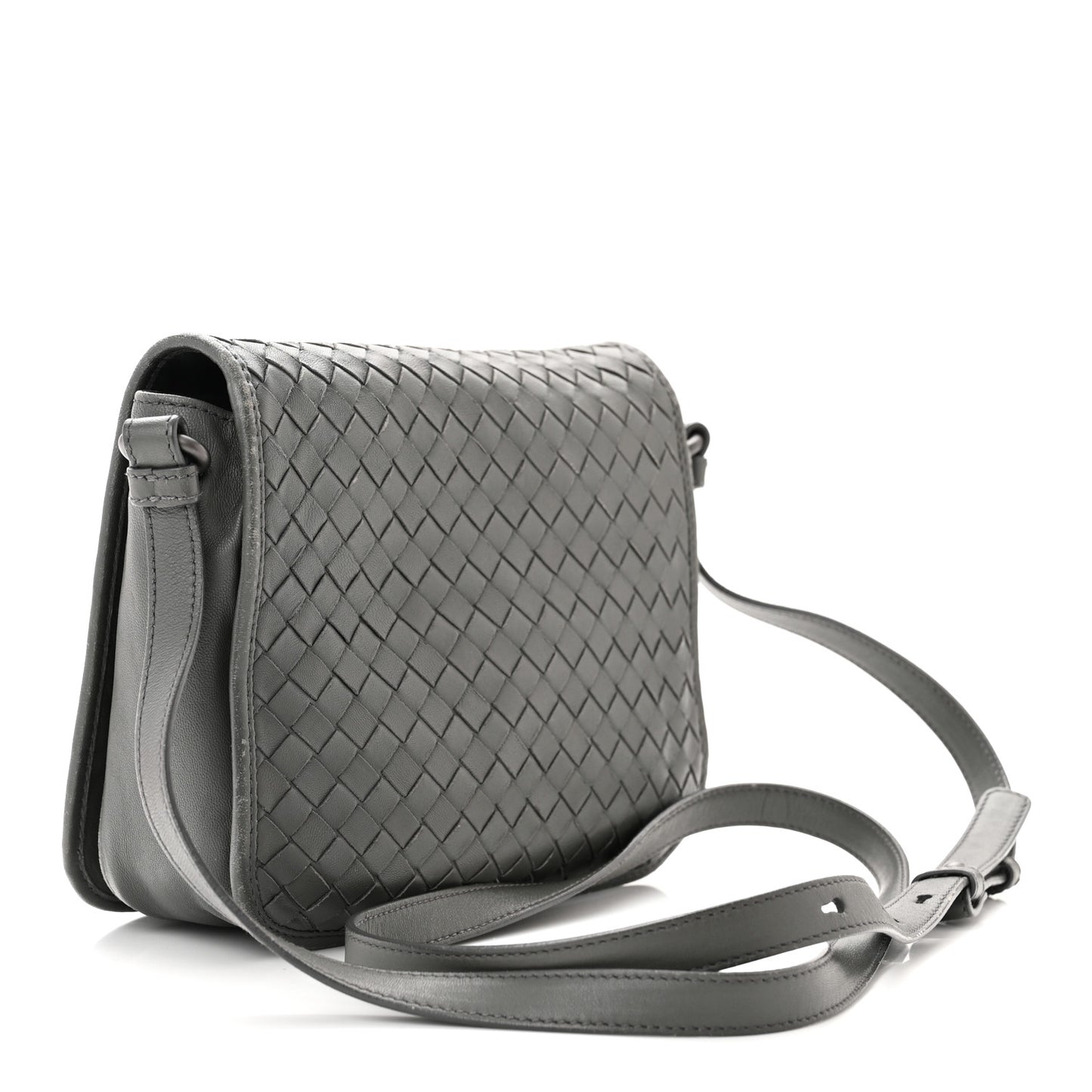 Nappa Intrecciato Mini Flap Crossbody Light Grey