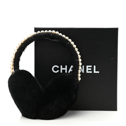 Chanel Fur Tweed Pearl Ear Muffs Black 7 of 7