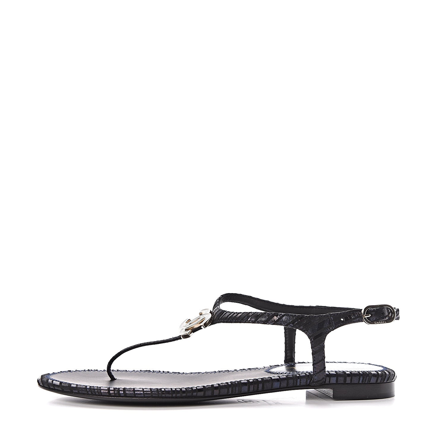 Fantasy Goatskin Suede CC Chain Thong Sandals 36 Navy Black