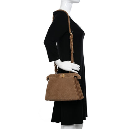 Fendi Curly Shearling Shiny Nappa Small Peekaboo I SEE U Satchel Camel 2 of 11