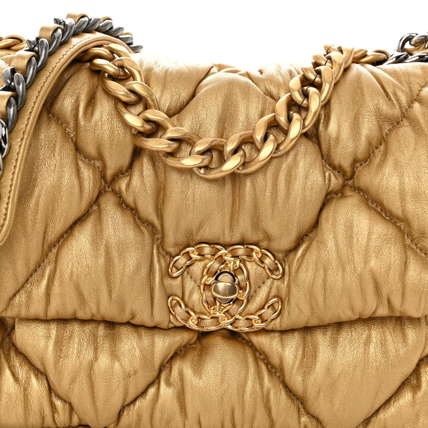 Iridescent Lambskin Quilted Medium Chanel 19 Flap Golden