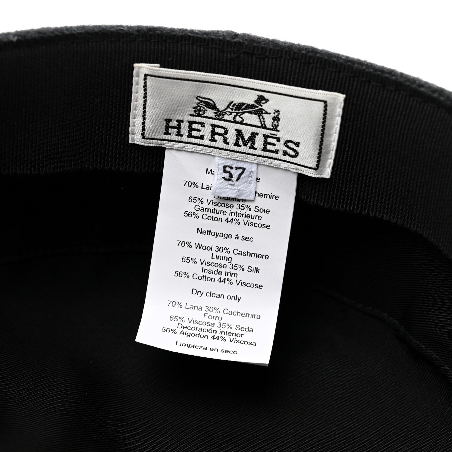 Hermes Wool Cashmere Cap 57 Black 8 of 8