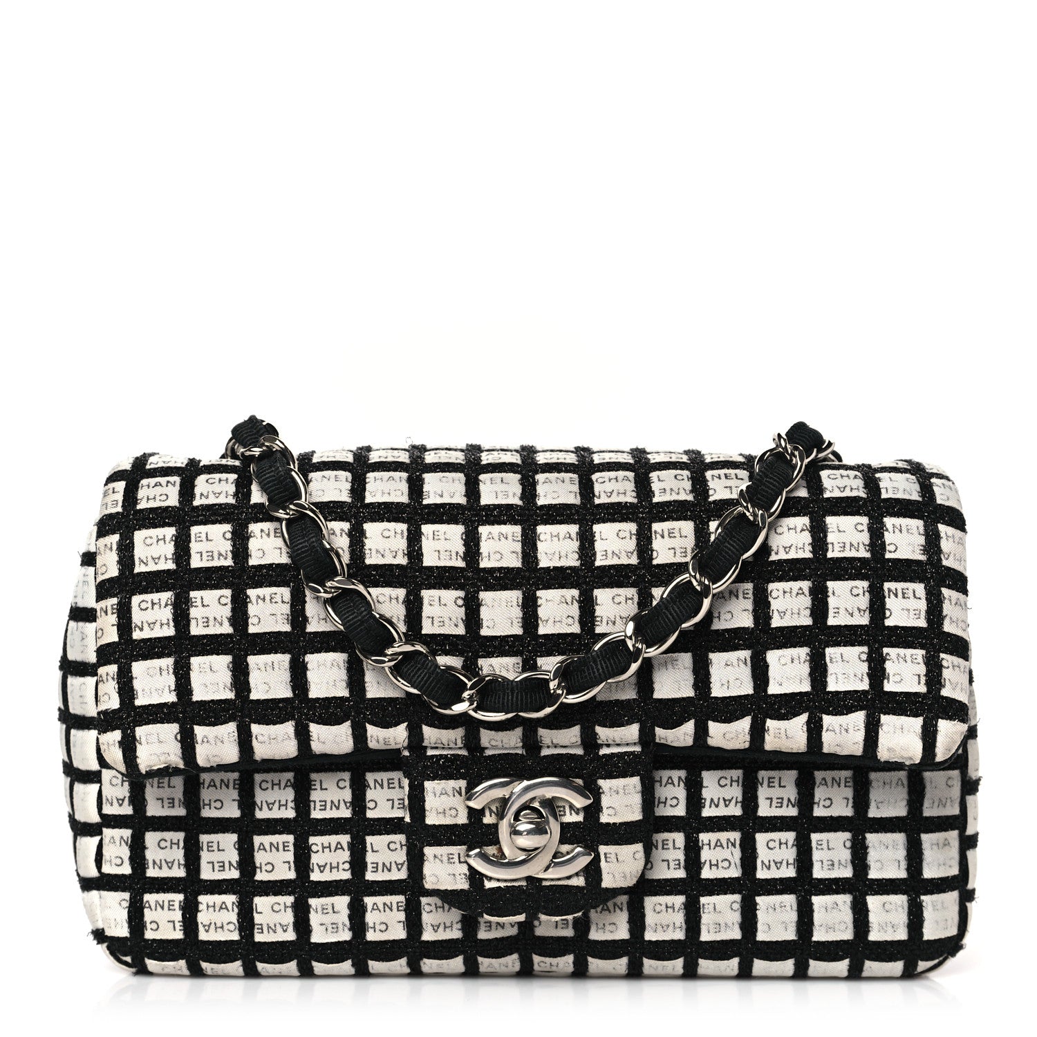 Chanel Ribbon Tweed Mini Rectangular Flap Black Ivory 1 of 9