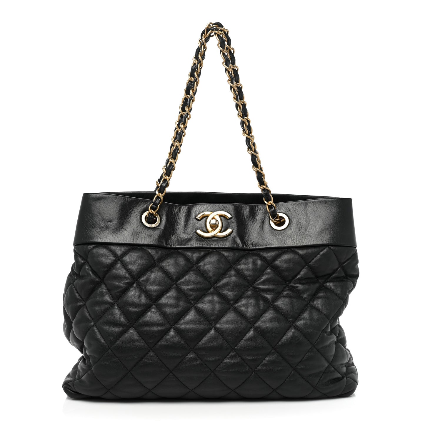 Calfskin Quilted Large Soft Elegance Tote Black