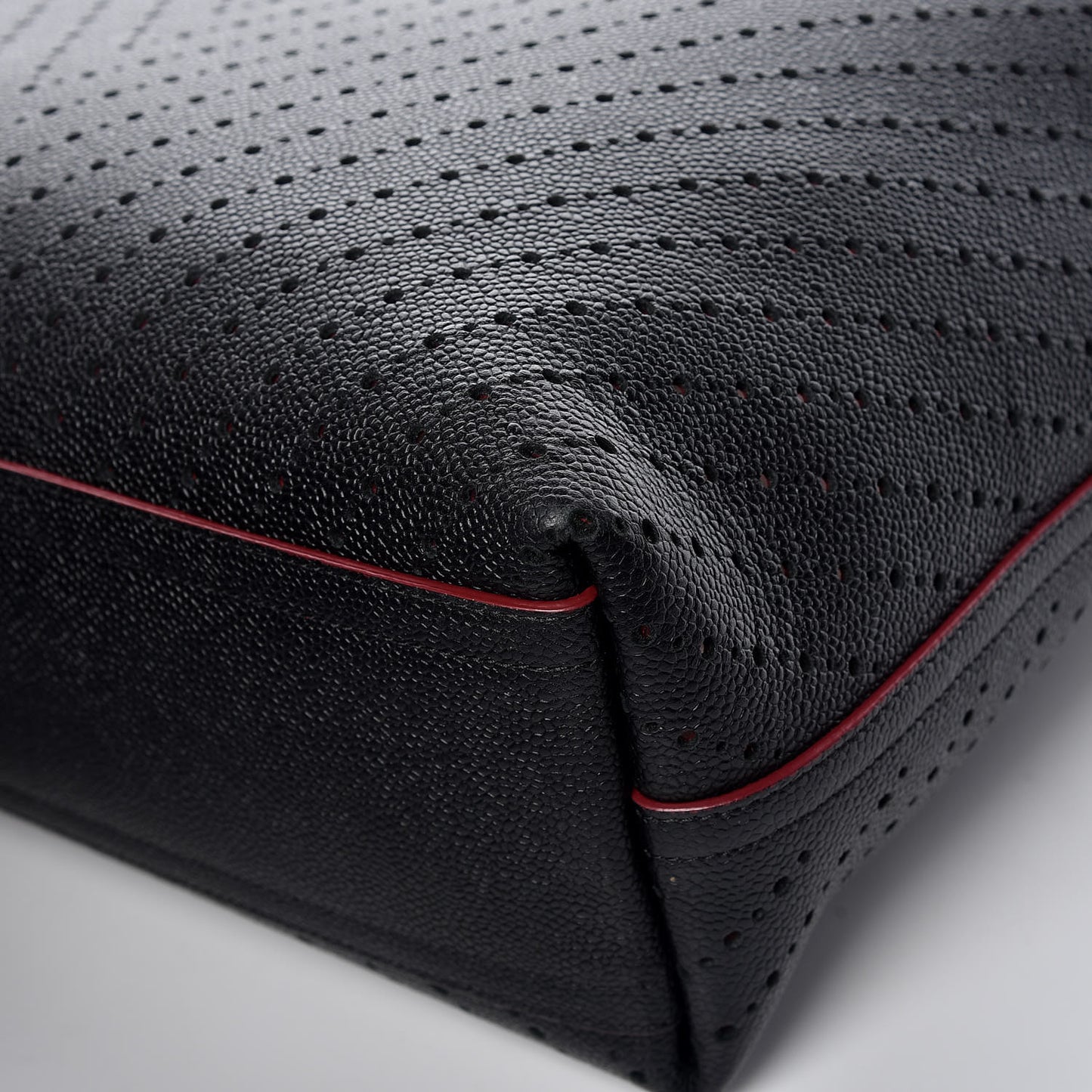 Perforated Grained Calfskin Large Shopping Tote Black