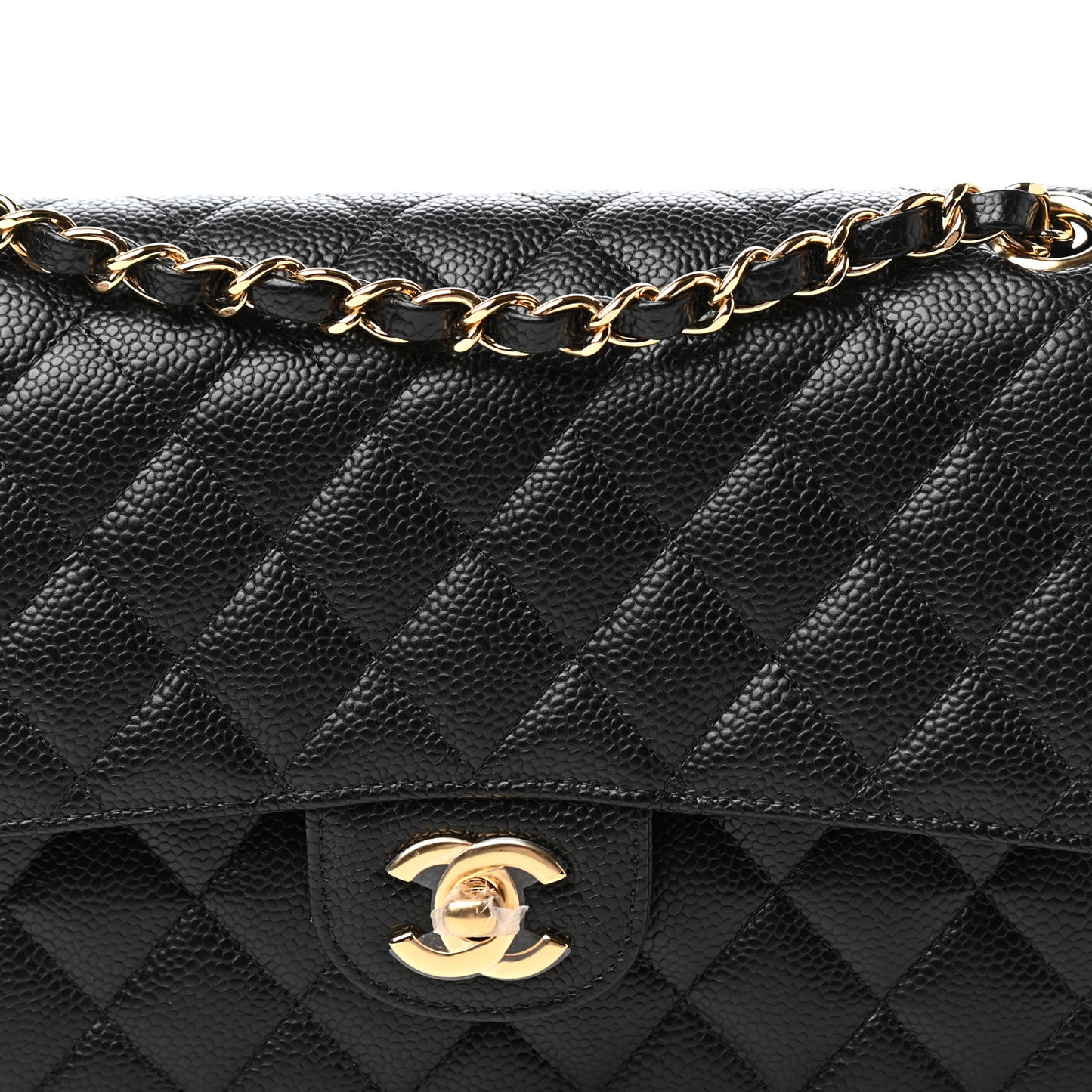 Caviar Quilted Medium Double Flap Black