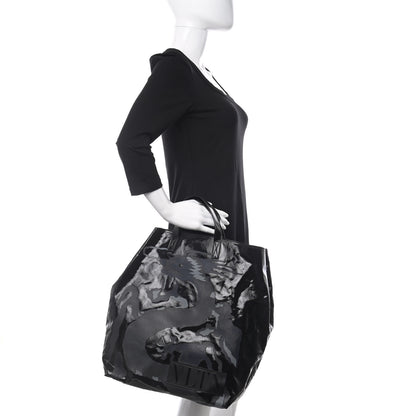 Valentino Garavani Coated Canvas Camo Embossed Dragon Vertical Tote Black 2 of 9