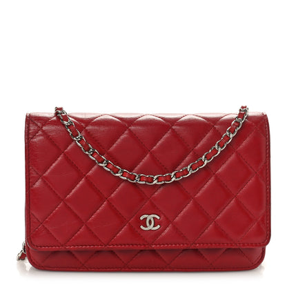 Chanel Lambskin Quilted Wallet On Chain WOC Red 1 of 10