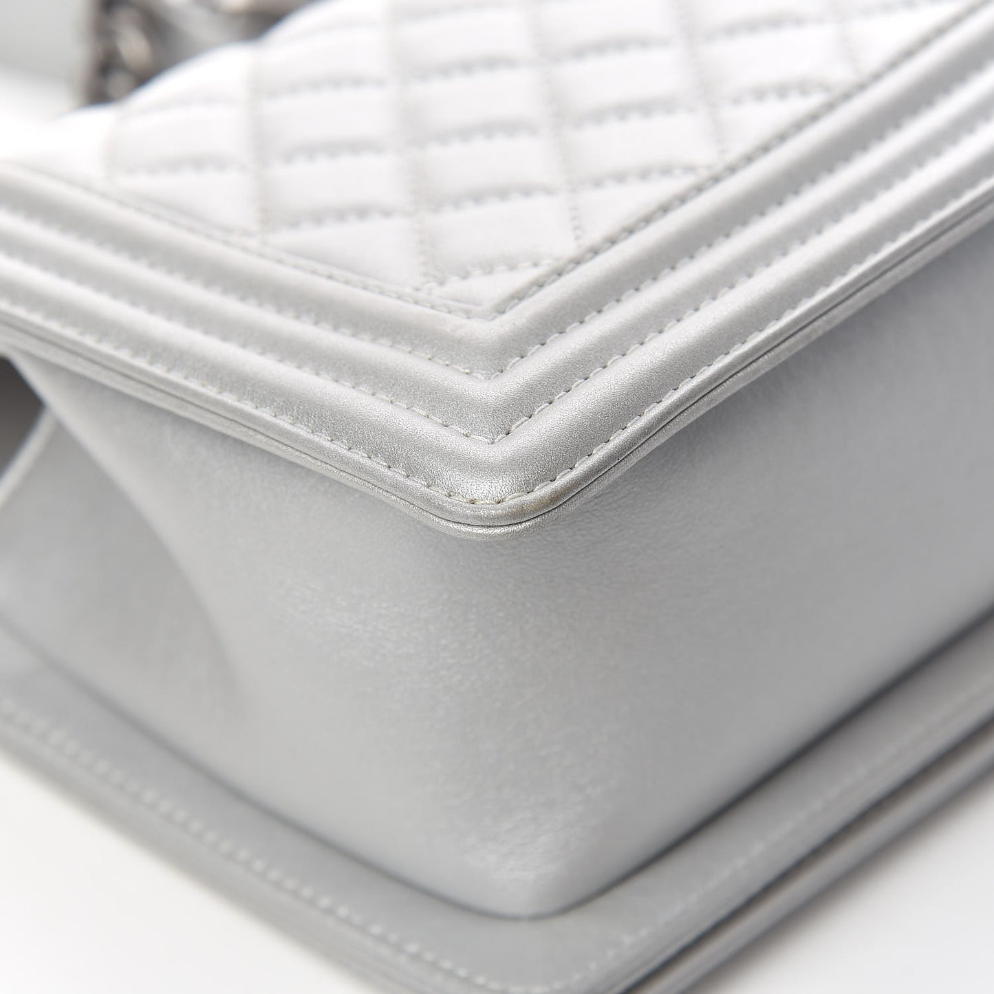 Metallic Calfskin Quilted Medium Boy Flap Silver